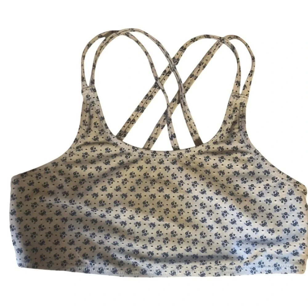 Gap Kids Girls Blue Floral‎ Criss Cross Strappy Sports Bra Bikini Top XL 12